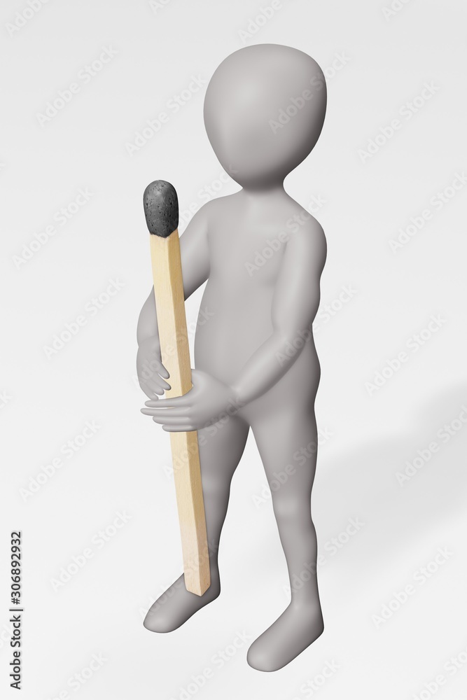 3D Render of Cartoon Character with Match 3D Render of Cartoon Character with Match