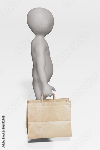 3D Render of cartoon character with Paper Bag