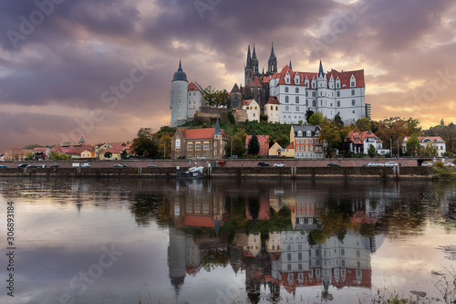 View over the Elbe river to Albrechtsburg Castle, Meissen, Saxony, Germany, Europe. Wonderful Autumn scene. creative Scenic image of Albrechtsburg Castle. Popular Places for photographers