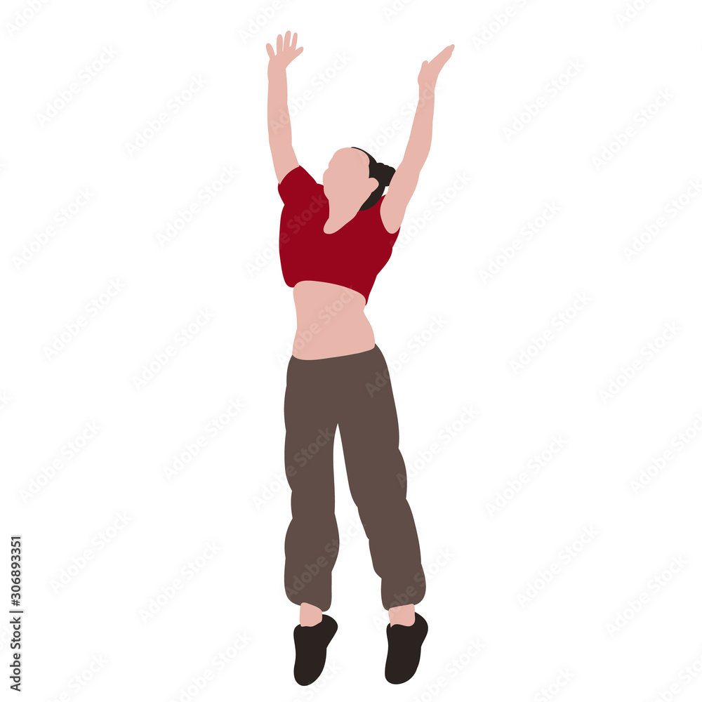 vector, on a white background, without face, girl jumping in a flat style
