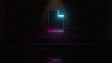 3D rendering of blue violet neon symbol of file icon on brick wall