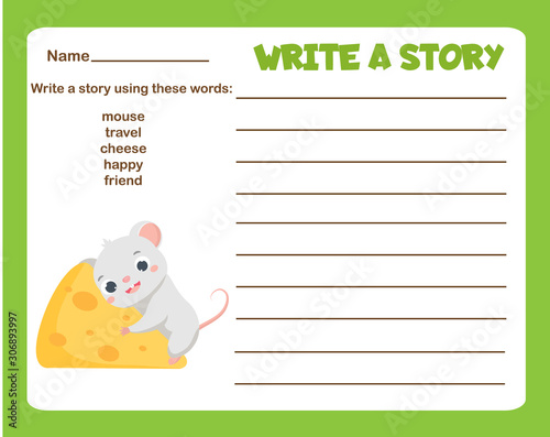 Animals theme writing prompt for kids blank. Educational children page. Develop fantasy and compose stories skills