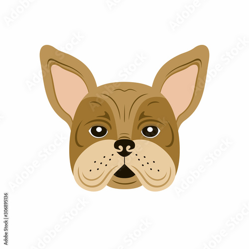The head of the French bulldog in the style of flat.