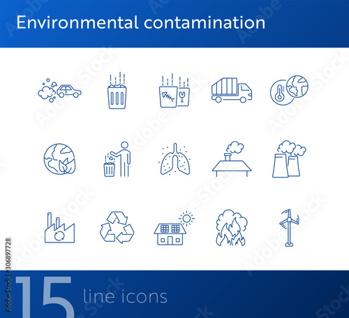 Environmental contamination icons set