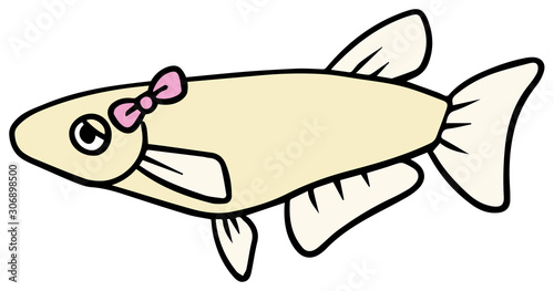 シンプルなメスのメダカのイラスト_困り顔2