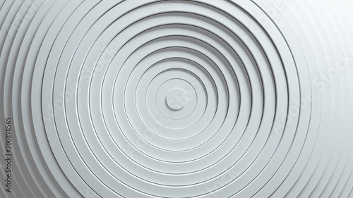 Abstract pattern of circles with the effect of displacement. White clean rings animation. Abstract background for business presentation. 3d illustration