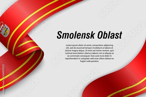 Waving ribbon or banner with flag Region of Russia smolensk oblast