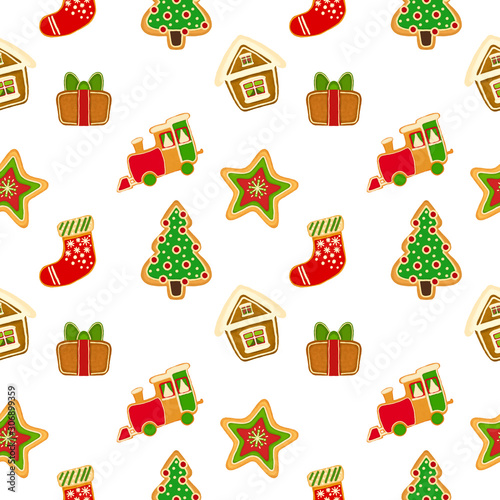Gingrebread cookies Christmas pattern. Cookies pattern. Decoration for winter holidays