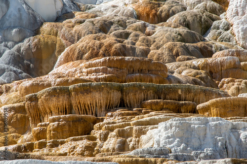 A view of the travertine terraces at Mammoth Hot Springs in Yellowstone National Park