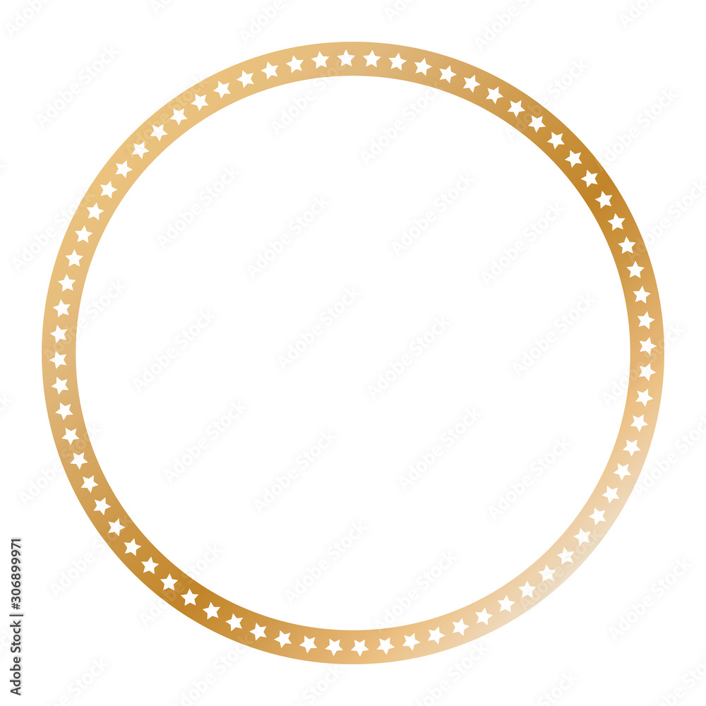 gold round stars frame on white background