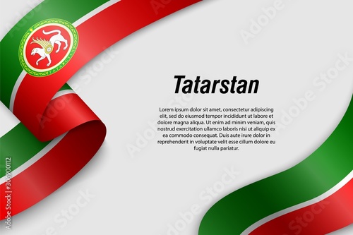 Waving ribbon or banner with flag Region of Russia tatarstan