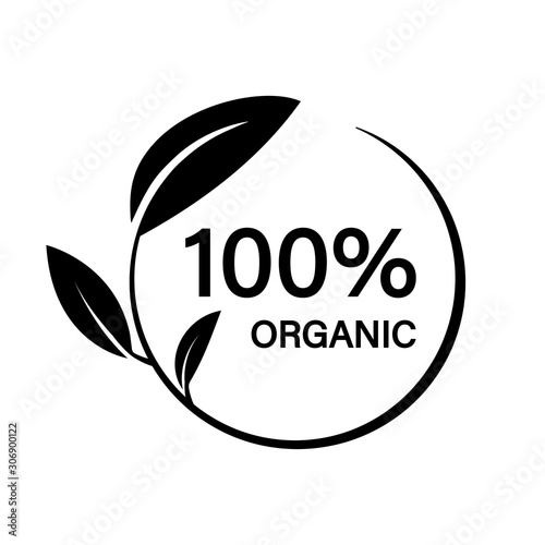 100% organic. Leaf icon nature symbol vector logo template. Isolated vector icon. Ecology farm eco food.Fresh organic food.