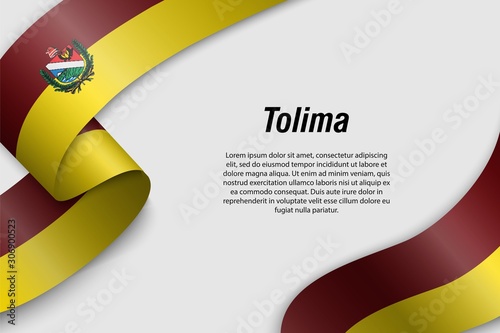 Waving ribbon or banner with flag tolima Department of Colombia