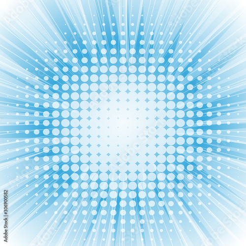 Abstract sun rays vector background. Halftone dotted effect with copy space. Vector template for banners, posters, etc.