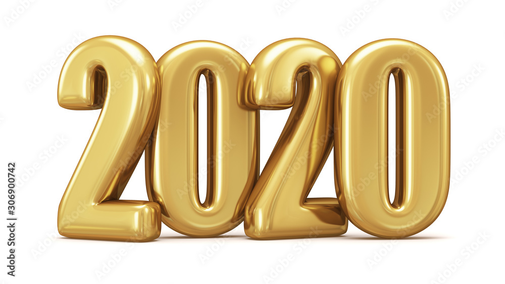 New 2020 year golden isolated on white background. 3D rendered. Illustration for the new year. Christmas illustration. New 2020 year golden isolated on white background. 3D rendered. Illustration for the new year. Christmas illustration.