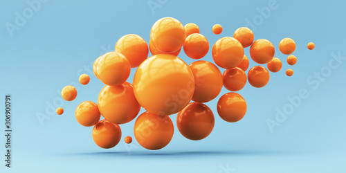 3d render illustration for advertising. Falling orange balls in the blue back...