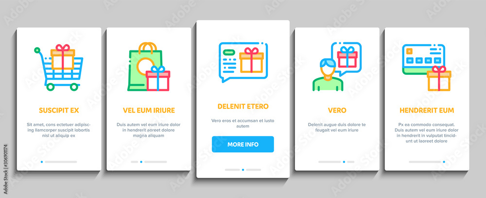 Loyalty Program For Customer Onboarding Mobile App Page Screen. Human Silhouette And Present In Box Or Bag, Percent Mark And Money Loyalty Program Concept Illustrations