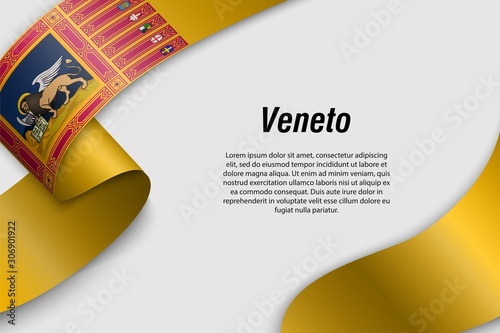 Waving ribbon or banner with flag Veneto Region of Italy