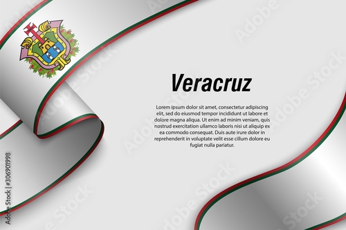 Waving ribbon or banner with flag veracruz State of Mexico photo