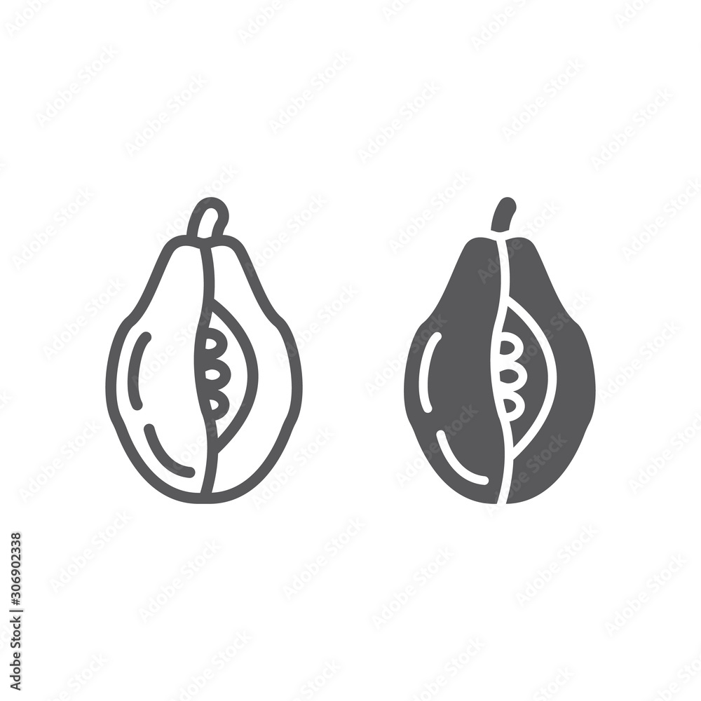 Papaya line and glyph icon, food and vitamin, exotic fruit sign, vector graphics, a linear pattern on a white backgrond. Papaya line and glyph icon, food and vitamin, exotic fruit sign, vector graphics, a linear pattern on a white backgrond.
