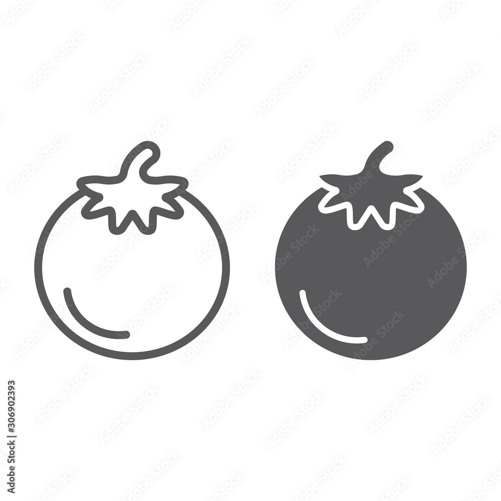 Tomato line and glyph icon, food and organic, vegetable sign, vector graphics, a linear pattern on a white backgrond. Tomato line and glyph icon, food and organic, vegetable sign, vector graphics, a linear pattern on a white backgrond.