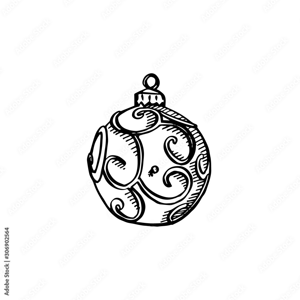Obraz premium Christmas tree toys. Hand drawn illustration. New year and Christmas design elements. Greeting card invitation with xmas graphic. Vintage illustration.