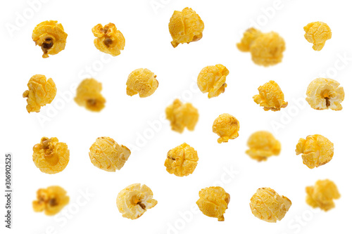 popcorn in the air over white