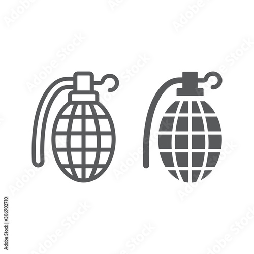 Grenade line and glyph icon, army and military, hand bomb sign, vector graphics, a linear pattern on a white background.