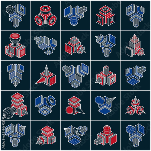 Abstract constructions vector set, dimensional designs collection.