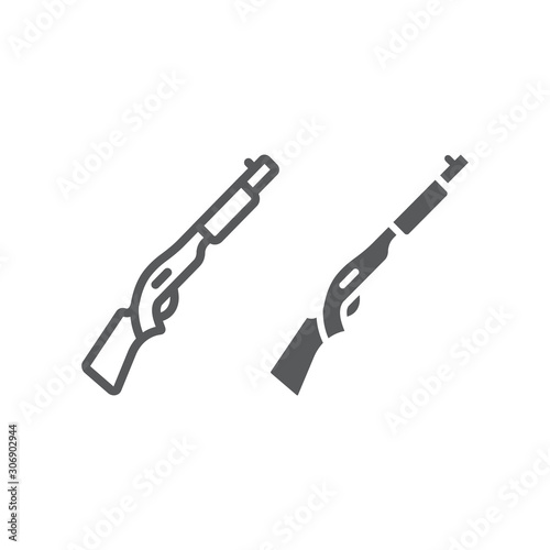 Shotgun line and glyph icon, weapon and military, automatic rifle sign, vector graphics, a linear pattern on a white background.