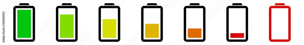 Battery Icon Green Yellow Red | Batteries | Charge Level Symbol | Charging Accumulator Logo | Low High Capacity Sign | Isolated Battery Icon Green Yellow Red | Batteries | Charge Level Symbol | Charging Accumulator Logo | Low High Capacity Sign | Isolated