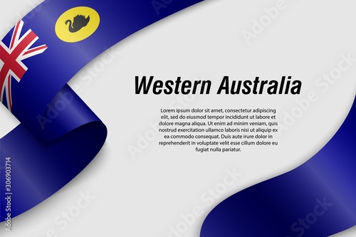 Waving ribbon or banner with flag western australia State of Australia