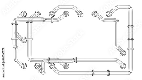 Banner is entangled in pipes with flanges. Vector