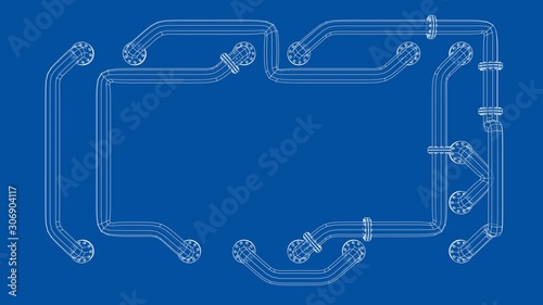 Banner is entangled in pipes with flanges. Vector
