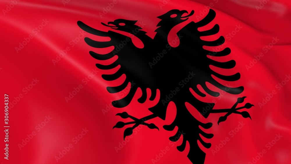 Photo realistic slow motion 4KHD flag of the Albania waving in the wind.  Seamless loop animation with highly detailed fabric texture in 4K resolution.