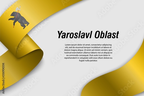 Waving ribbon or banner with flag yaroslavl oblast Region of Russia