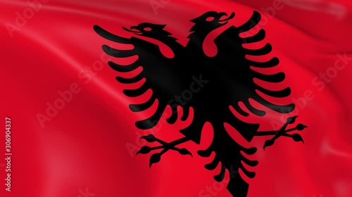 Photo realistic slow motion 4KHD flag of the Albania waving in the wind.  Seamless loop animation with highly detailed fabric texture in 4K resolution.