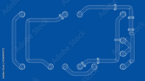 Banner is entangled in pipes with flanges. Vector