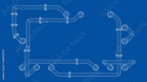 Banner is entangled in pipes with flanges. Vector