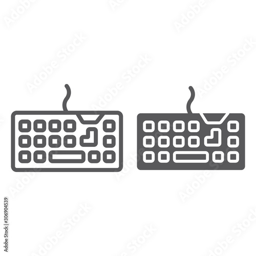 Keyboard line and glyph icon, technology and device, keypad sign, vector graphics, a linear pattern on a white background.