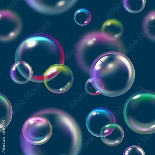 Bubbles pattern. Liquid soap float foam water texture vector bubbles seamless background. Foam or air bubble soap pattern illustration
