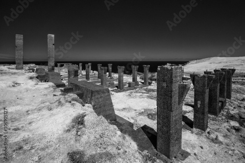 infrared black and white mine ruins on the cornish coast in cornwall uk 