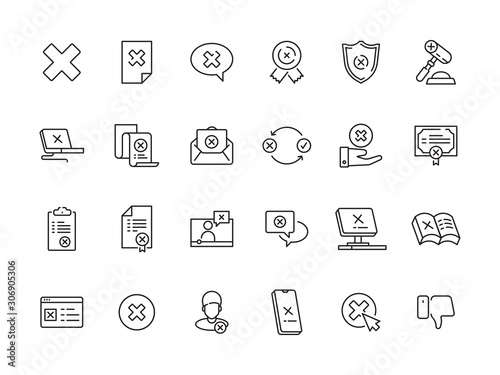 Rejected symbols. Guarantee or contract refuses judge canceled stamp vector rejected icons collection. Illustration rejection and delete cross icons set
