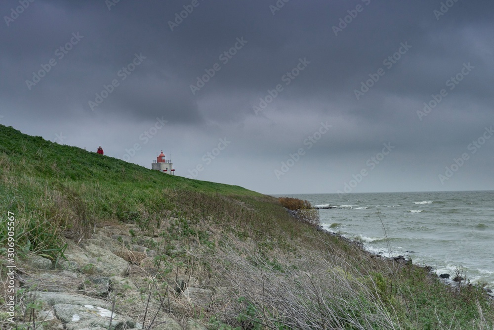 Stormy weather on the coast, Oosterdijk, The Netherlands.