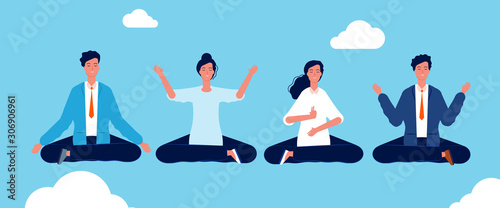 Group yoga. People relaxing and meditation in lotus pose avoid stress vector concept background. Illustration yoga pose character lotus, meditation and relaxation exercise