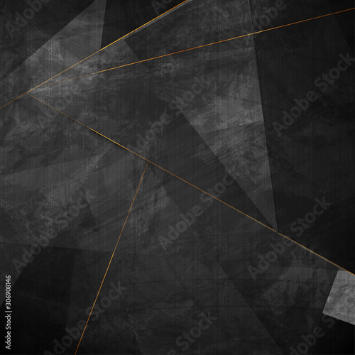 Black grunge corporate abstract background with golden lines. Vector illustration