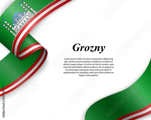 Waving ribbon with flag of grozny