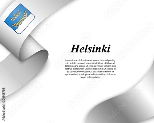 Waving ribbon with flag of helsinki