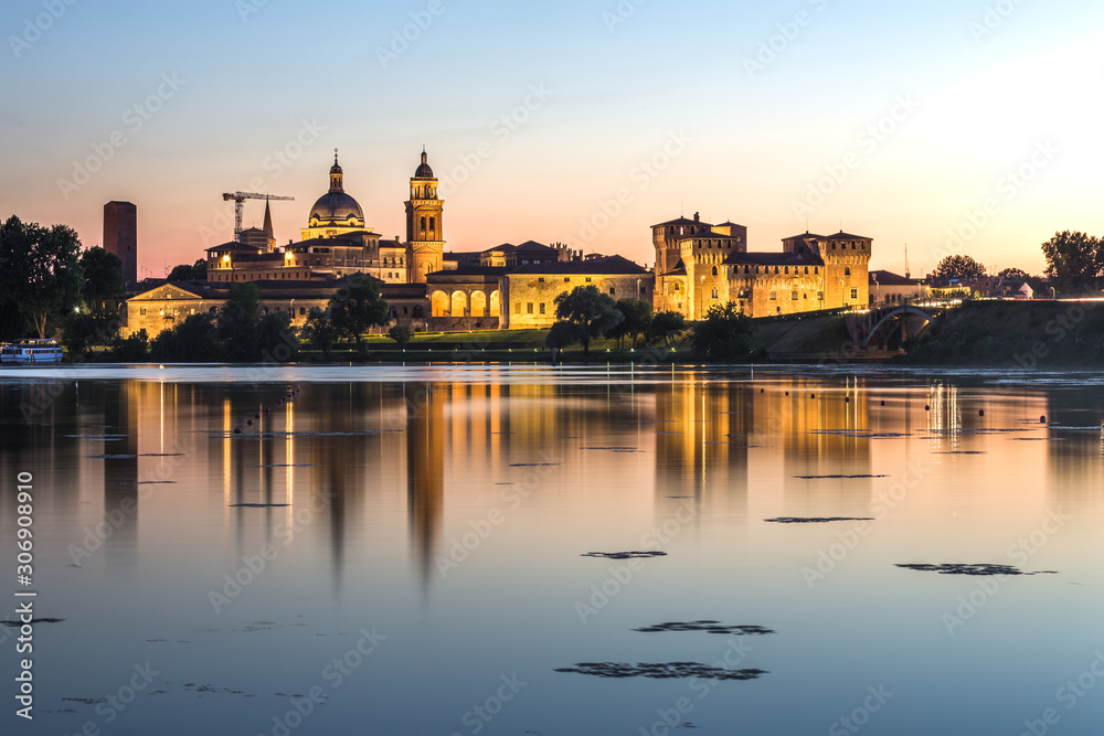 City of Mantova skyline evening view, European capital of culture and UNESCO world heritage site, Lombardy region of Italy