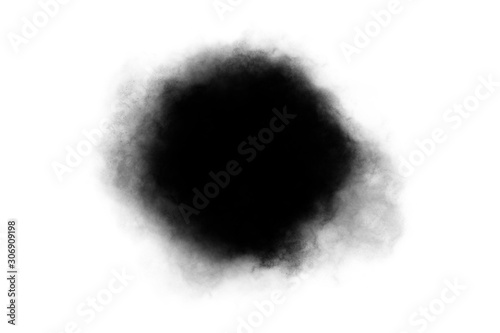 Black hole and dark smoke on the white - abstract minimalist graphic design with central composition. 